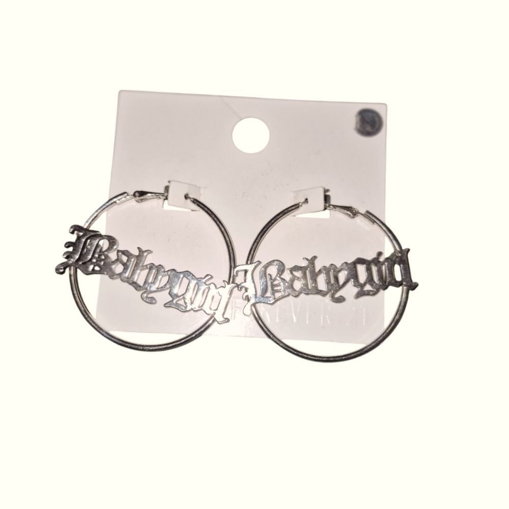 Earrings BABY GIRL large hoops silvertone womens teens girls